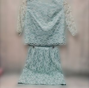 Vintage Sears aqua  Skirt top suit small/medium